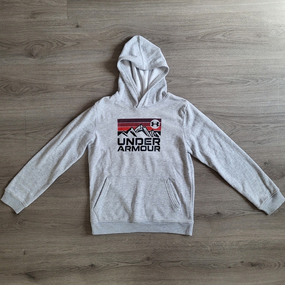 Under Armour Boys Gray Mountain Graphic Pullover Fleece Hoodie Size Youth Large